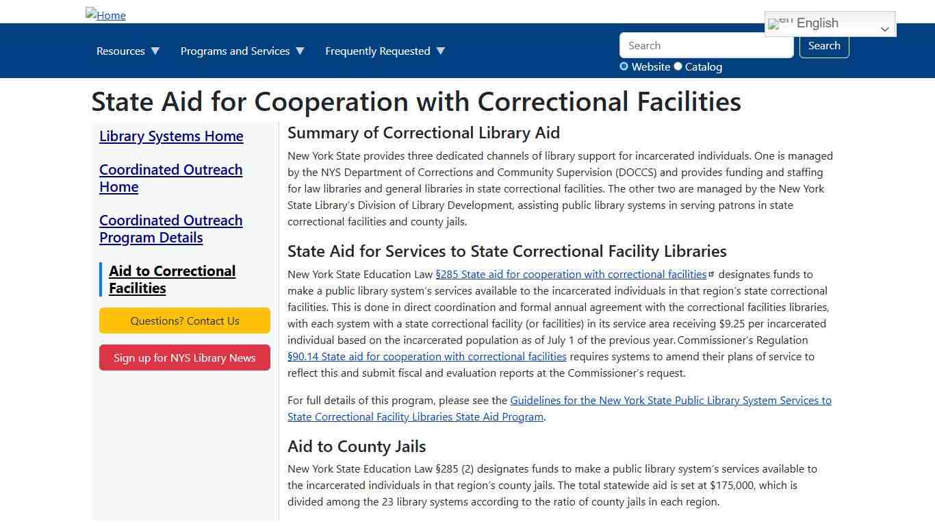 State Aid for Cooperation with Correctional Facilities | NYSL